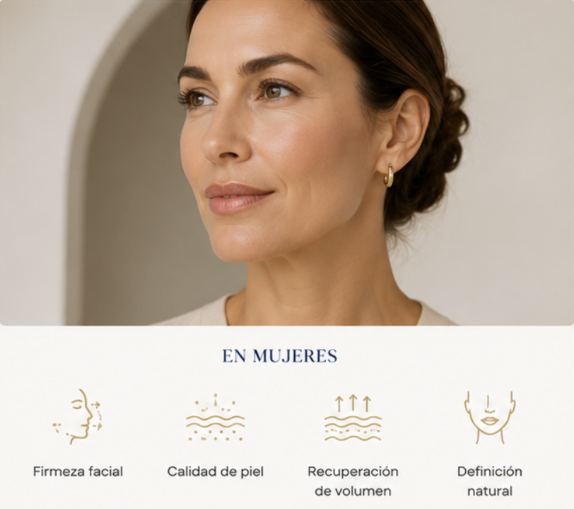 Mujer con piel firme y natural gracias a Sculptra